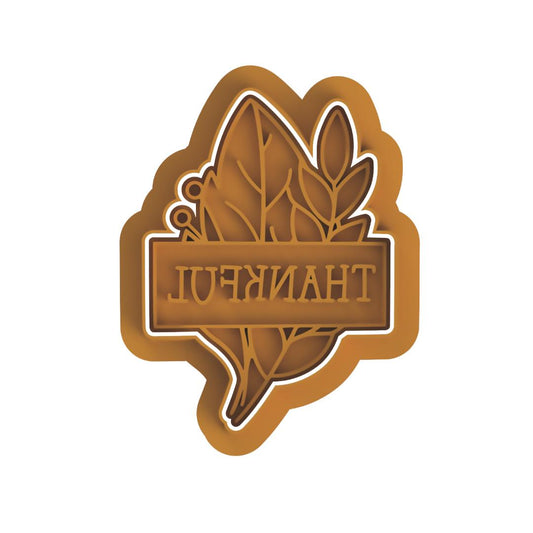 Thankful with leaves Stamp & cutter