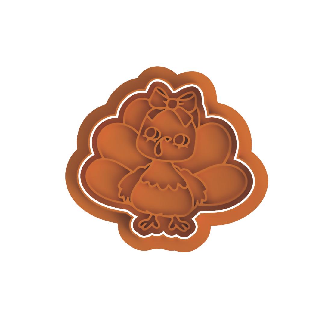 Cute Turkey with Bow  Stamp & cutter