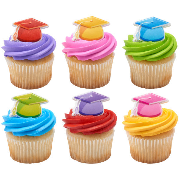 Bright Grad Hats Cupcake Rings