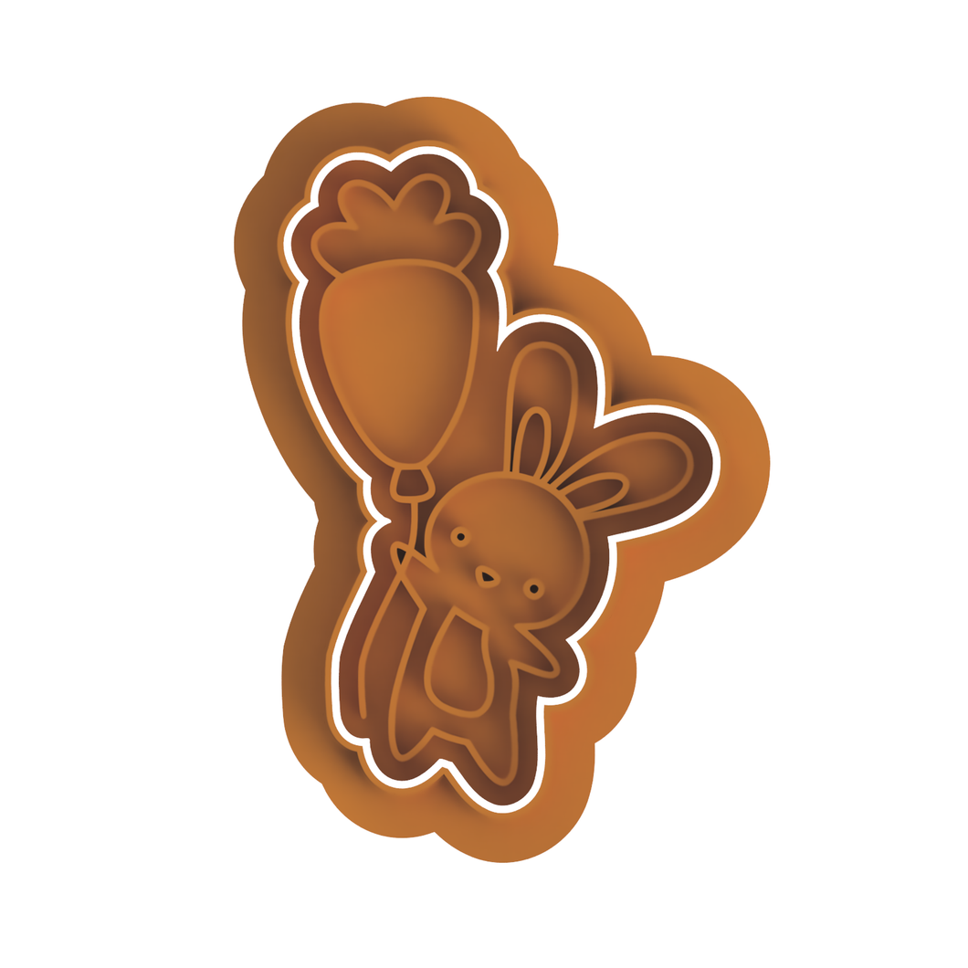 Easter bunny with balloon carrot #2 Cutter/Stamp