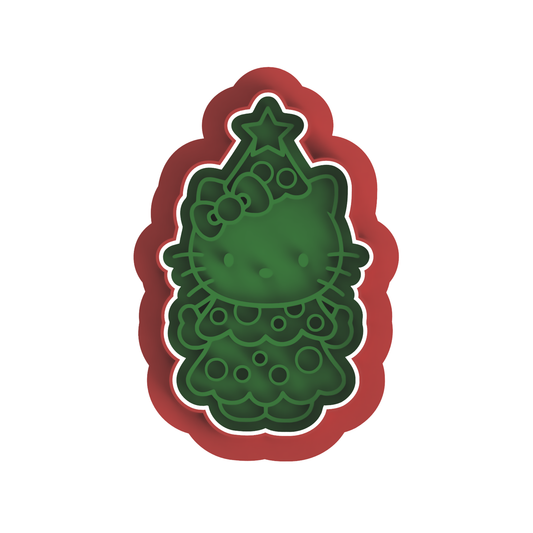 Christmas Tree Kitty  Cutter Stamp