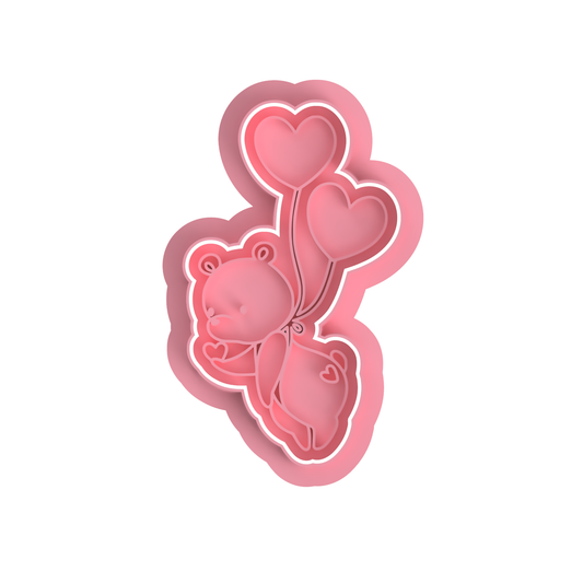 Bear with heart balloons Stamp and cutter