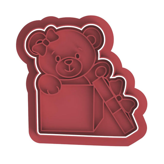 Girl Bear Inside gift box Stamp & Cutter