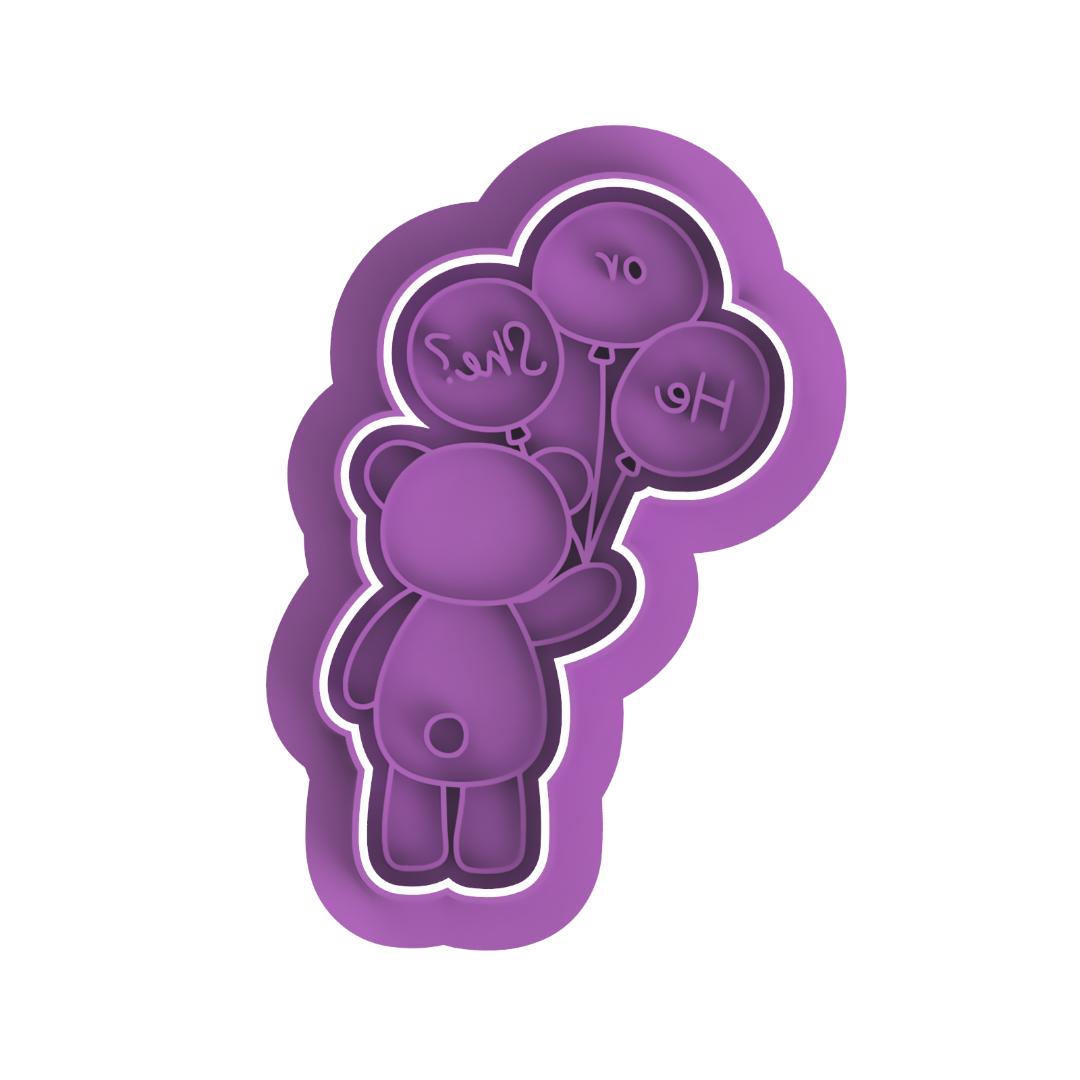 Bear with balloons - he or she  stamp/cutter