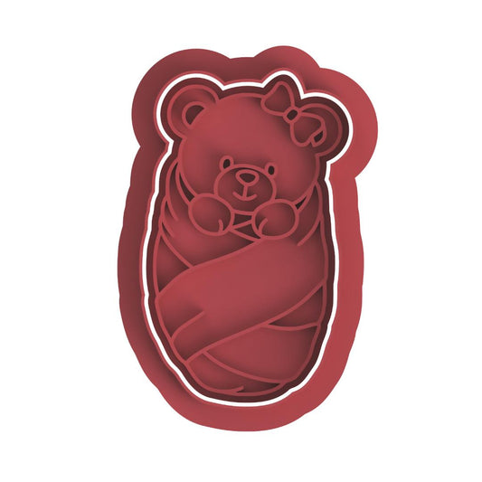 Girl Bear in blanket Stamp & Cutter