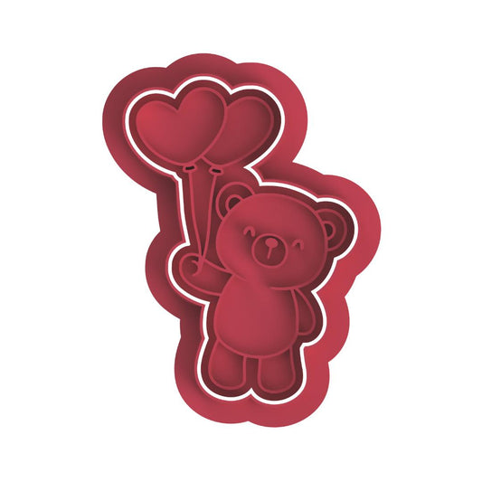 Valentine Bear with balloons cutter & Stamp