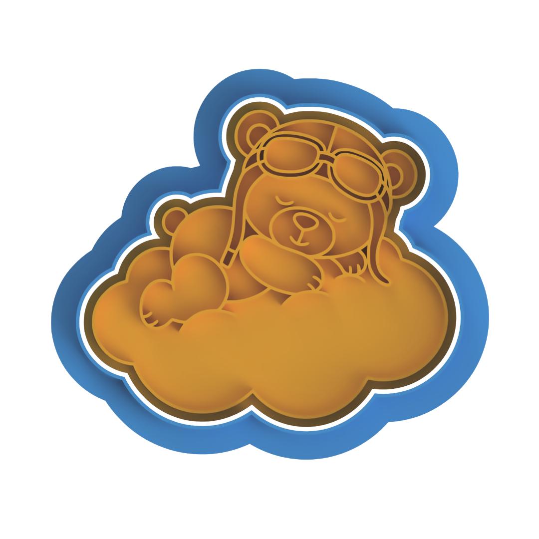 Aviator Bear plane on cloud Stamp & Cutter