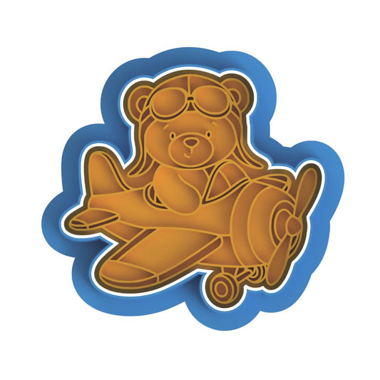 Aviator Bear on plane Stamp & Cutter