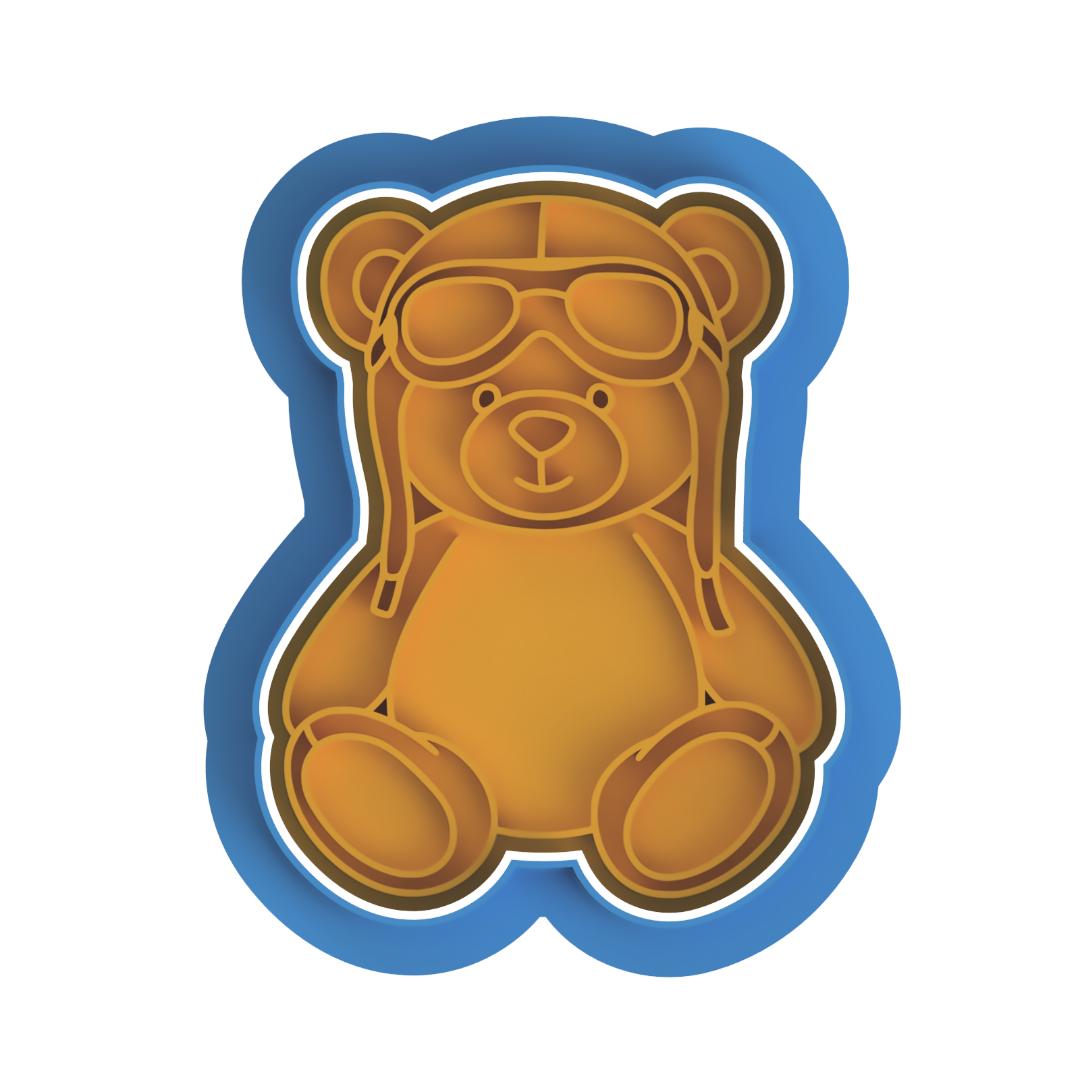 Sitting Aviator Bear Stamp & Cutter