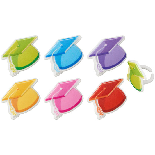 Bright Grad Hats Cupcake Rings